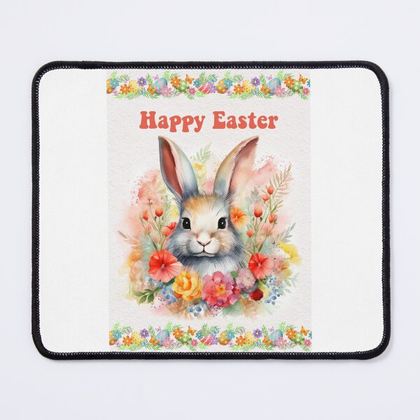 Item preview, Easter card with watercolor Cute Easter Bunny in easter basket with easter eggs and flowers designed and sold by Createya.