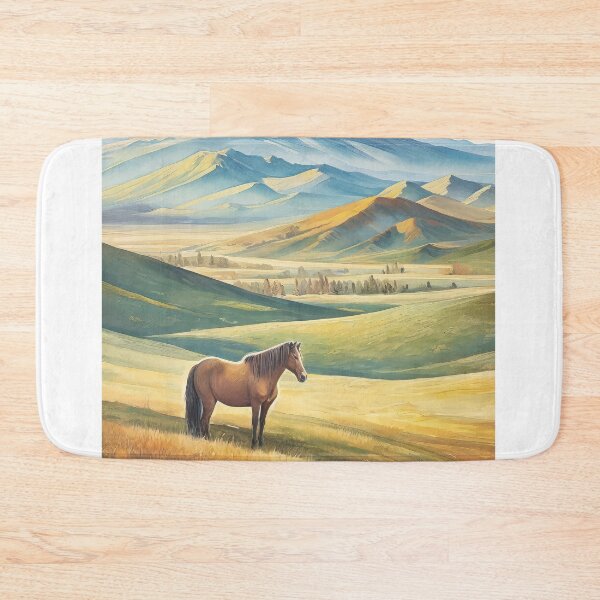 Artikelvorschau, Vintage-Reiseplakat - Minimalistisches Retro Pferd in der Mongolischen Steppe entworfen und verkauft von pod24.