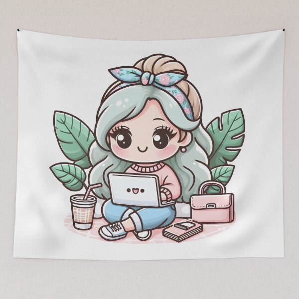 Item preview, Kawaii Fashionista With Laptop designed and sold by CanvasCutie.