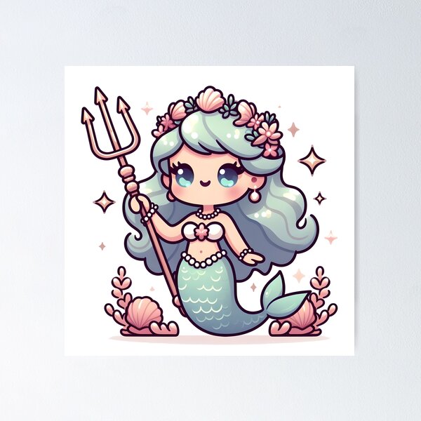 Item preview, Kawaii Enchanting Siren: With A Seashell Necklace designed and sold by CanvasCutie.