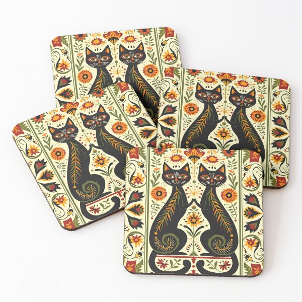 Item preview, Two black cats mirror image modern folk designed and sold by Folksy Living.