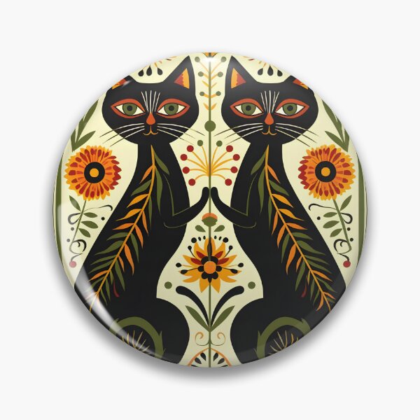 Item preview, Two black cats mirror image modern folk designed and sold by Folksy Living.