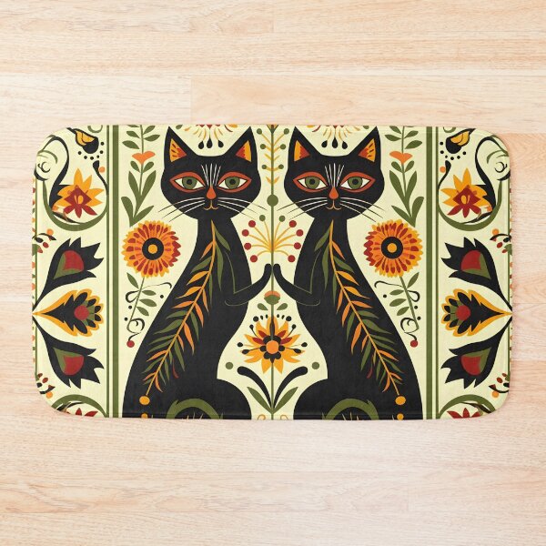 Item preview, Two black cats mirror image modern folk designed and sold by Folksy Living.