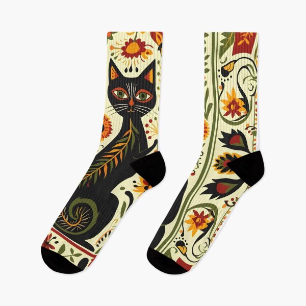 Item preview, Two black cats mirror image modern folk designed and sold by Folksy Living.