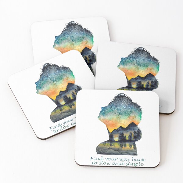 Item preview, Nature picture with woman - relaxed female portrait in watercolor style with lake and mountains designed and sold by RebeccaFreese.
