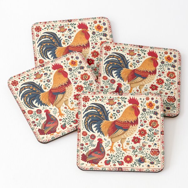 Item preview, Folk rooster and hen designed and sold by Folksy Living.