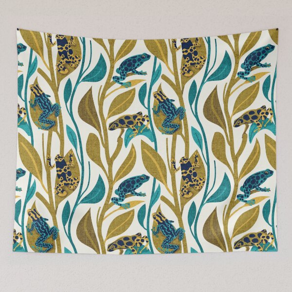 Item preview, Toxic beauty dart frogs // natural white background yellow and teal frogs and vegetation designed and sold by SelmaCardoso.