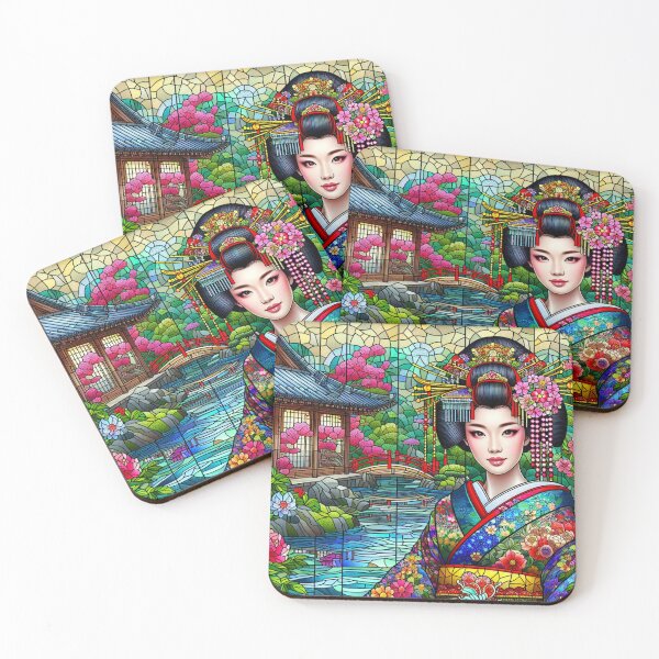 Item preview, Portrait of a Young Geisha in Stained Glass designed and sold by HippieFarms11.