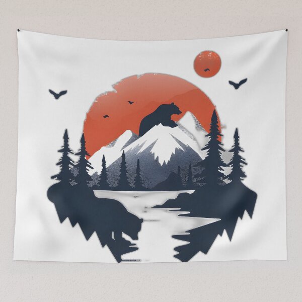 Item preview, Retro sunset scenery - mountains and bears designed and sold by Wildflow Creations.