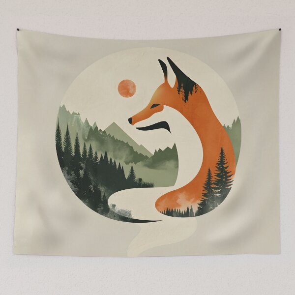 Item preview, Retro sunset scenery - fox and mountains  designed and sold by Wildflow Creations.