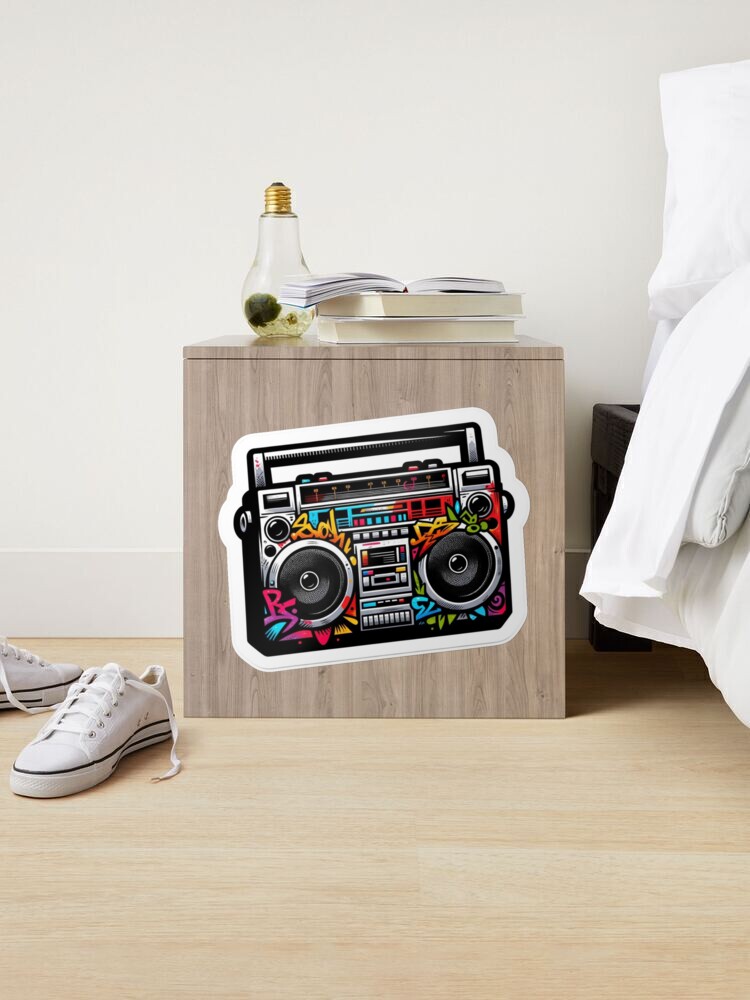 Retro Boombox Graffiti Sticker - 80s Music Vibes