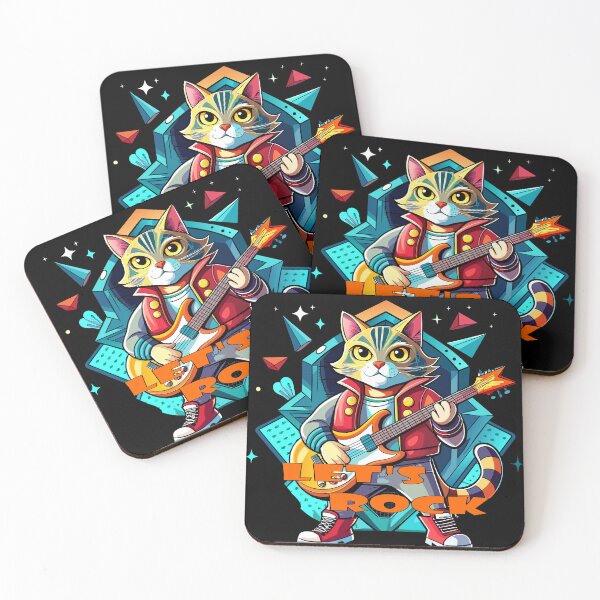 Item preview, Feline Groove: Let's Rock,guitarist cat designed and sold by AgarutanPrint.