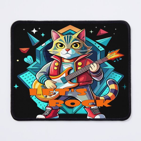 Item preview, Feline Groove: Let's Rock,guitarist cat designed and sold by AgarutanPrint.
