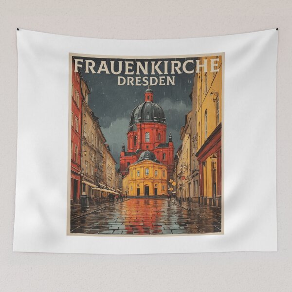Item preview, Frauenkirche Dresden Germany Starry Night Vintage Travel Poster designed and sold by TravelersGems.