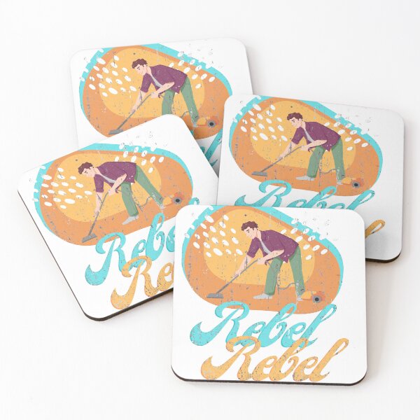 Item preview, funny feminism: vintage design with a man vacuuming against a colorful background and the words Rebel Rebel designed and sold by channel-art.