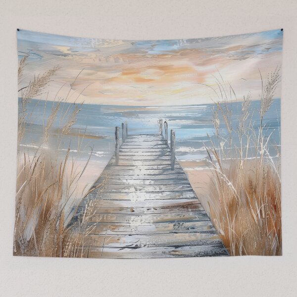 Item preview, Pier on the ocean at sunset painting designed and sold by MargaretWiktor.