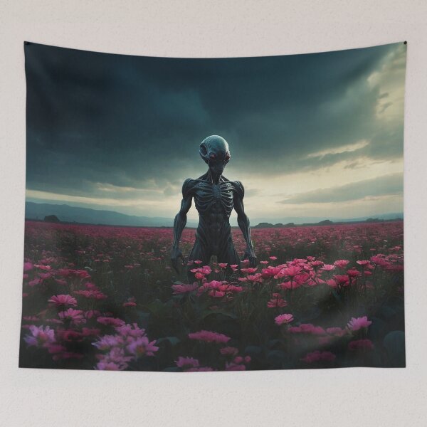Item preview, Alien In Pink Flower Stormy Field designed and sold by SassyArtistry.