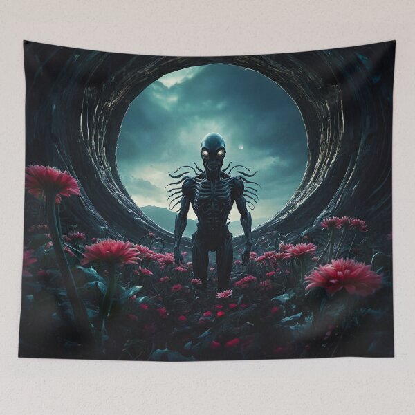 Item preview, Alien In Pink Flower Field Inside Spaceship designed and sold by SassyArtistry.