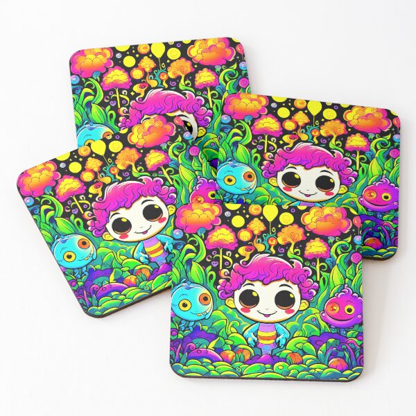 Item preview, Happy Boy with Friends in a Psychedelic Forrest - Neon UV Light designed and sold by Lososko.
