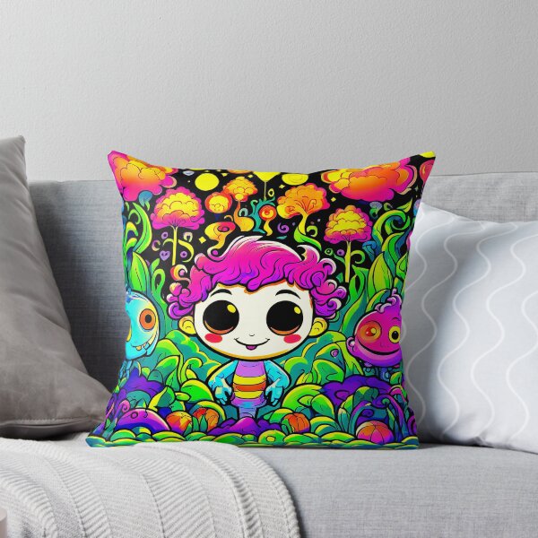 Item preview, Happy Boy with Friends in a Psychedelic Forrest - Neon UV Light designed and sold by Lososko.