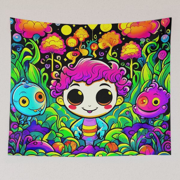 Item preview, Happy Boy with Friends in a Psychedelic Forrest - Neon UV Light designed and sold by Lososko.