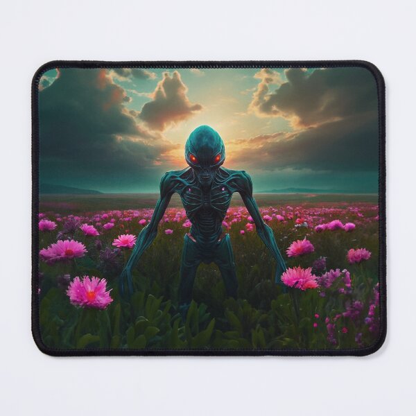 Item preview, Scared Alien In Pink Flower Field designed and sold by SassyArtistry.
