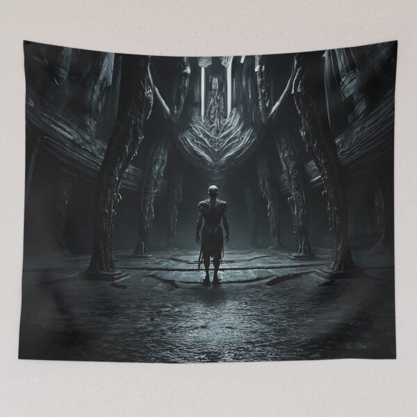 Item preview, Dark Alien Figure In Horror Temple designed and sold by SassyArtistry.