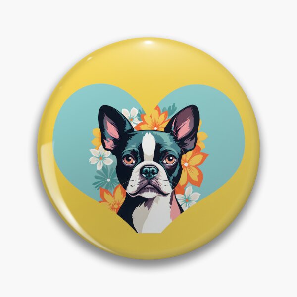 Item preview, Love Bostons (Terriers) Light Blue Heart frame with flowers designed and sold by Rogue Wizard.