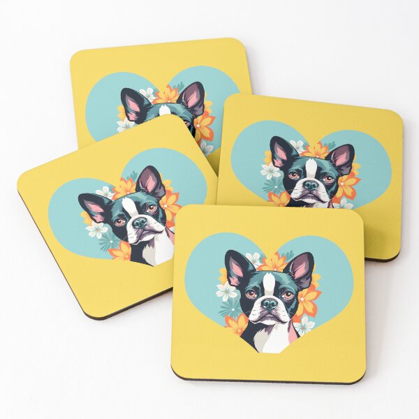 Item preview, Love Bostons (Terriers) Light Blue Heart frame with flowers designed and sold by Rogue Wizard.
