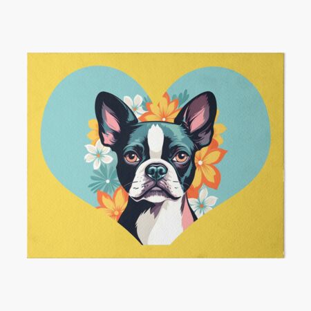 Item preview, Love Bostons (Terriers) Light Blue Heart frame with flowers designed and sold by Rogue Wizard.