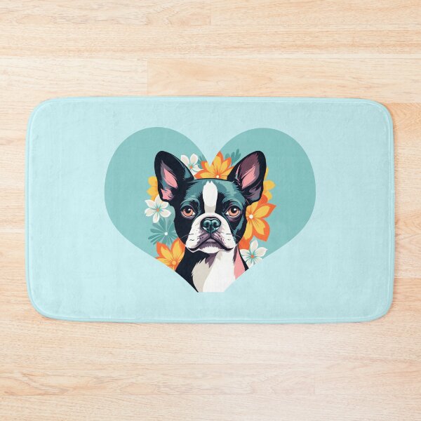 Item preview, Love Bostons (Terriers) Light Blue Heart frame with flowers designed and sold by Rogue Wizard.