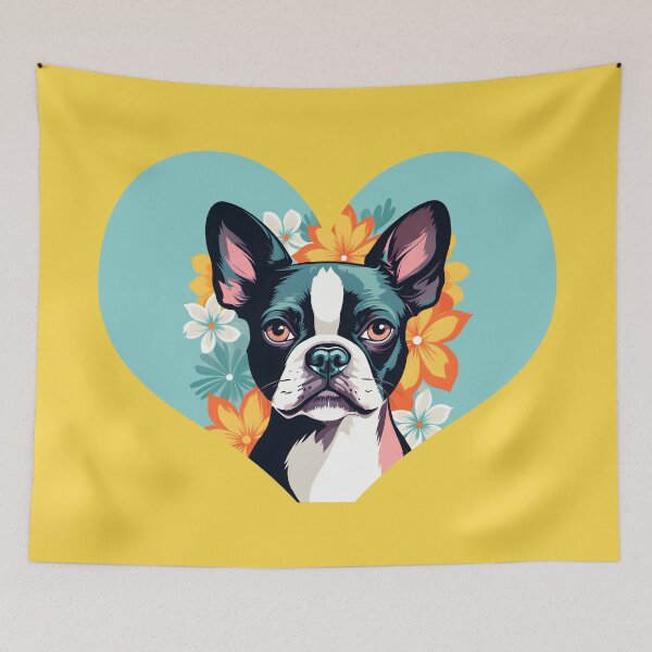 Item preview, Love Bostons (Terriers) Light Blue Heart frame with flowers designed and sold by Rogue Wizard.