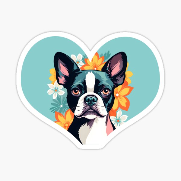 Item preview, Love Bostons (Terriers) Light Blue Heart frame with flowers designed and sold by Rogue Wizard.