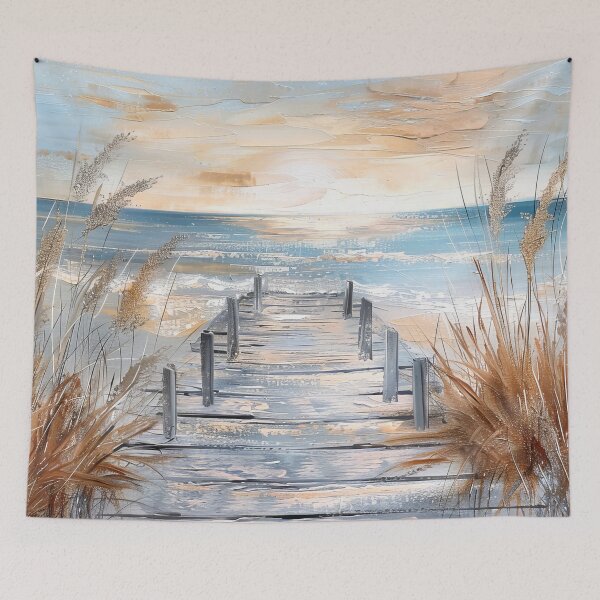 Item preview, Vintage coastal scenery with jetty at sunset designed and sold by MargaretWiktor.