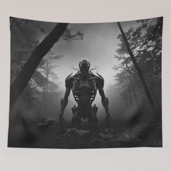 Item preview, Creepy Alien Figure In Horror Dark Forest designed and sold by SassyArtistry.