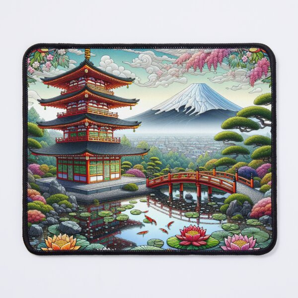 Item preview, Japanese Zen Garden and Snow Covered Mount Fujiyama designed and sold by HippieFarms11.