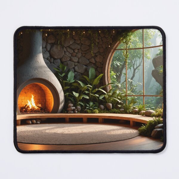 Item preview, Cosy yoga or meditation studio with fireplace designed and sold by DreamlifeBackgrounds.