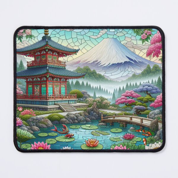 Item preview, Stained Glass Japanese Zen Garden Near Mount Fuji designed and sold by HippieFarms11.