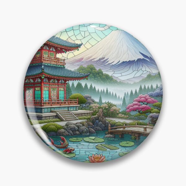Item preview, Stained Glass Japanese Zen Garden Near Mount Fuji designed and sold by HippieFarms11.