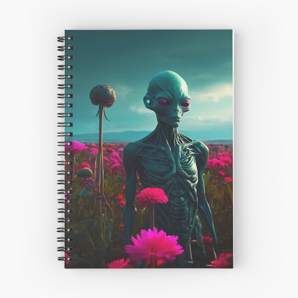Item preview, Beautiful Turquoise Alien In Pink Flower Fields designed and sold by SassyArtistry.