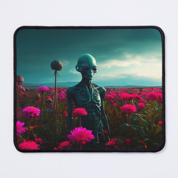 Item preview, Beautiful Turquoise Alien In Pink Flower Fields designed and sold by SassyArtistry.