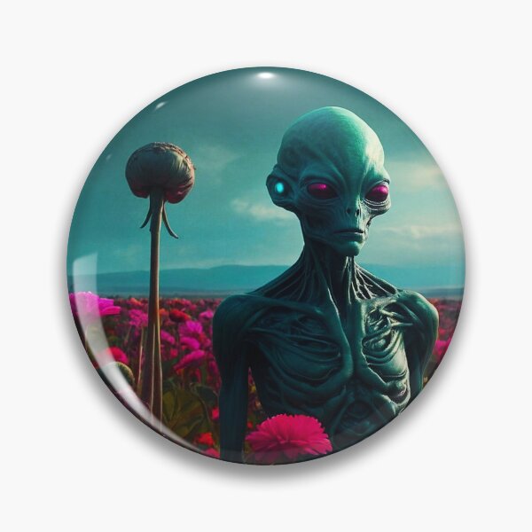 Item preview, Beautiful Turquoise Alien In Pink Flower Fields designed and sold by SassyArtistry.