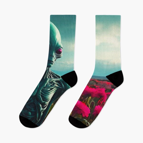 Item preview, Beautiful Turquoise Alien In Pink Flower Fields designed and sold by SassyArtistry.
