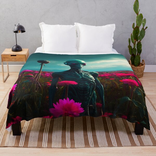 Item preview, Beautiful Turquoise Alien In Pink Flower Fields designed and sold by SassyArtistry.