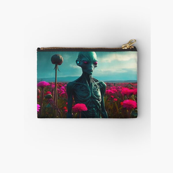 Item preview, Beautiful Turquoise Alien In Pink Flower Fields designed and sold by SassyArtistry.