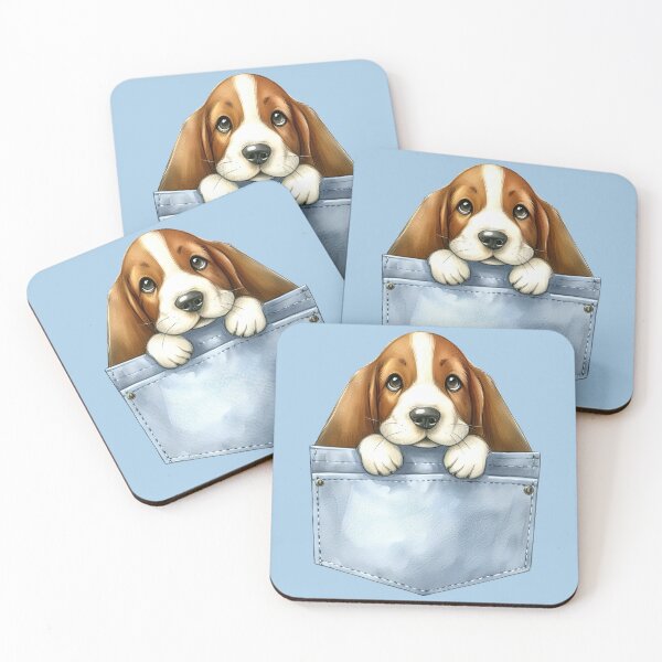Item preview, Basset Hound puppy, Basset Hound sticker, Basset Hound in a pocket designed and sold by Janetlousart.