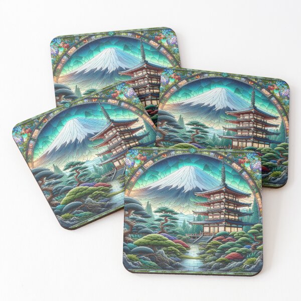 Item preview, Stained Glass Japanese Zen Garden Near Mt Fujiyama designed and sold by HippieFarms11.