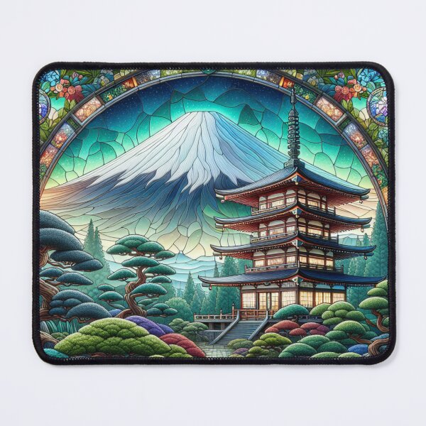 Item preview, Stained Glass Japanese Zen Garden Near Mt Fujiyama designed and sold by HippieFarms11.