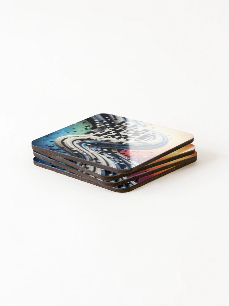 Thumbnail 4 of 5, Coasters (Set of 4), CodeCanvas: QR Pattern Symphony designed and sold by Rui Fernandes.