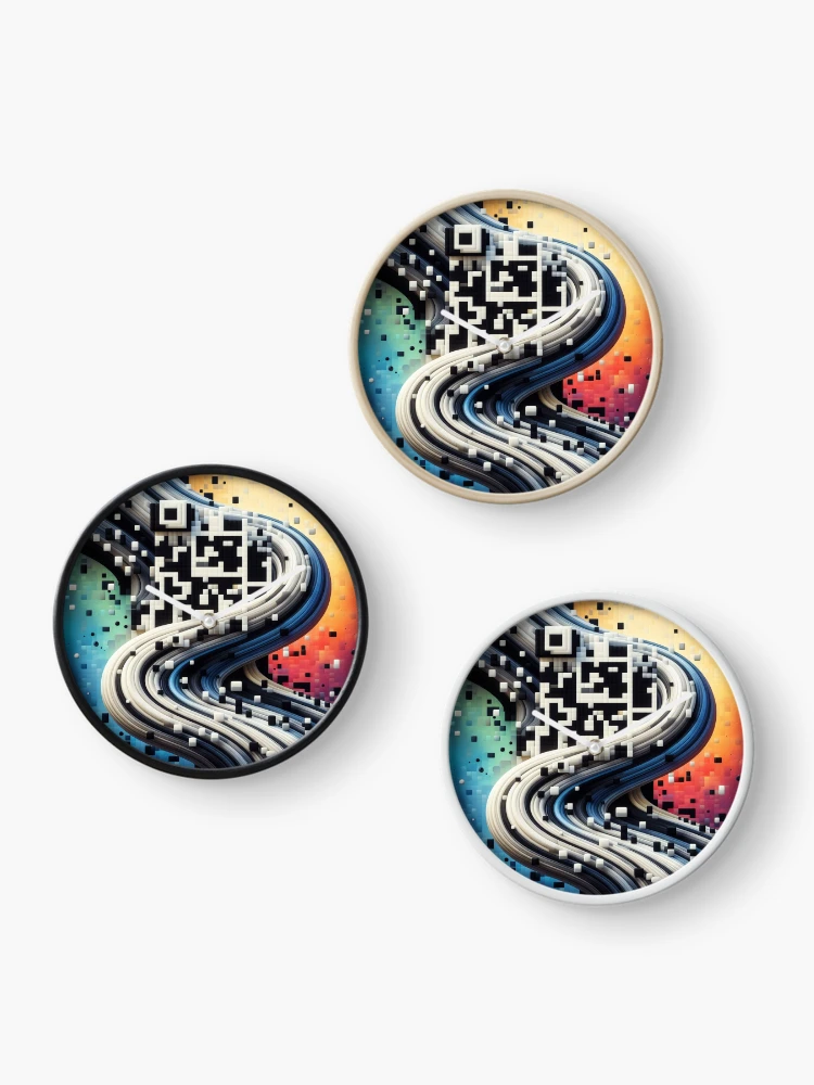 Thumbnail 3 of 4, Clock, CodeCanvas: QR Pattern Symphony designed and sold by Rui Fernandes.